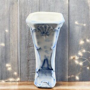 Antique 1920s German Porcelain Bud Vase Toothpick Holder Blue Sailing Boat VTG